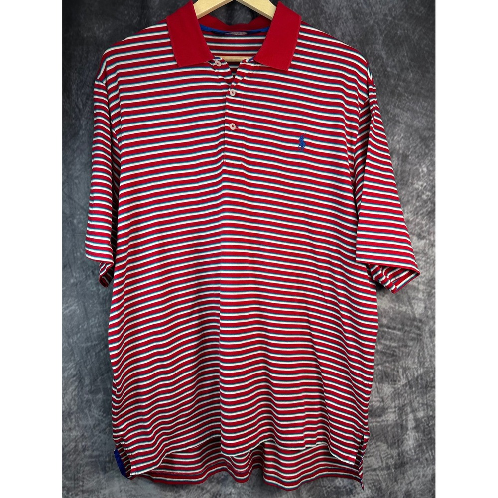Polo Golf Ralph Lauren Polo Shirt Mens L Red Stripe Pima Cotton Short Sleeve